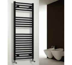 Reina Diva Steel Straight Black Heated Towel Rail 1200mm x 600mm Electric Only - Thermostatic