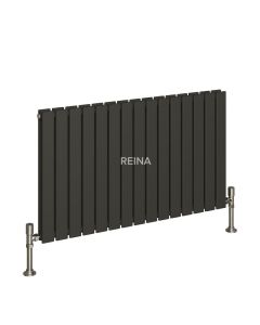 Reina Flat Steel Anthracite Horizontal Designer Radiator 600mm x 440mm Double Panel Electric Only - Thermostatic