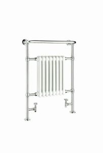 Reina Victoria Steel Floor Standing Traditional Heated Towel Rail 960mm x 675mm Chrome and White