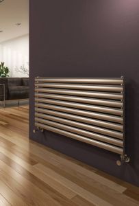 Reina Artena Stainless Steel Brushed Horizontal Designer Radiator 590mm x 400mm Single Panel Electric Only - Thermostatic