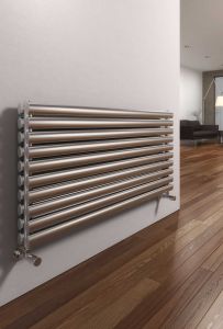Reina Artena Stainless Steel Brushed Horizontal Designer Radiator 590mm x 400mm Double Panel Electric Only - Standard