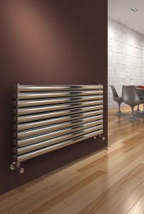 Reina Artena Stainless Steel Polished Horizontal Designer Radiator 590mm x 1200mm Double Panel Electric Only - Thermostatic
